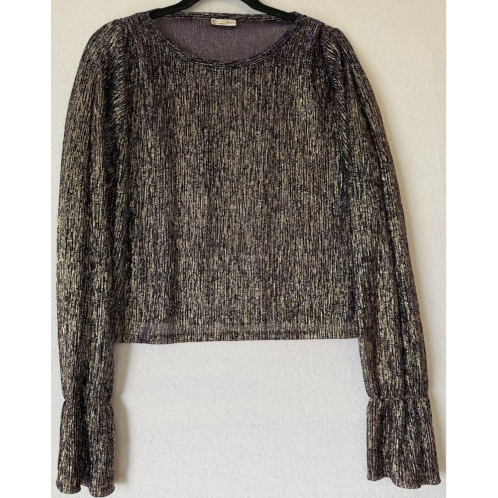 Zara Basic Collection Top Women M Multicolor Metallic Gold Shimmer Long Sleeve